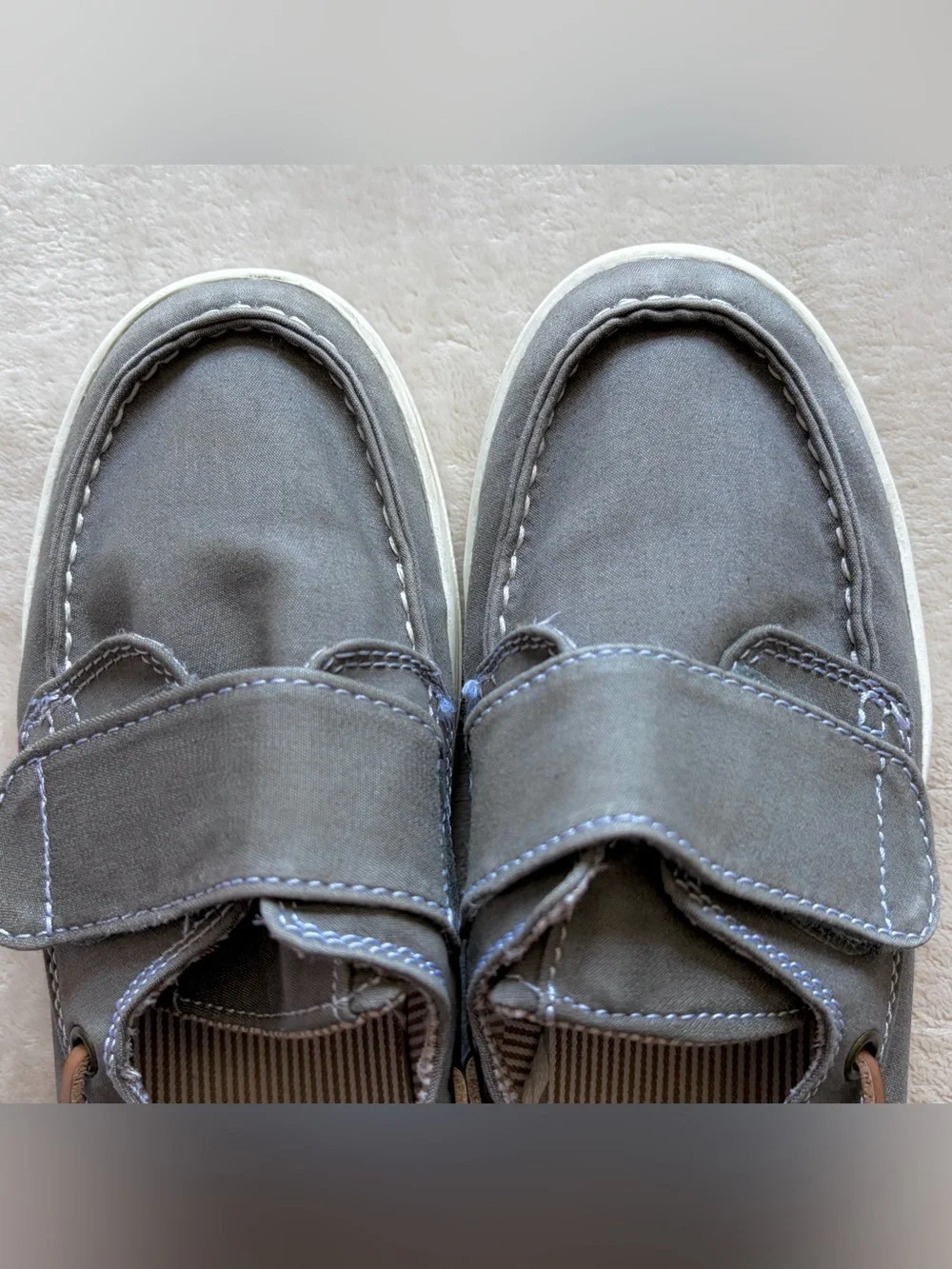 Children's Place Boys Gray Loafers - Slip On Boat Shoes W/ Velcro Strap, Size 3